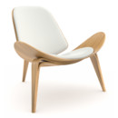 CH07 Shell Chair, Chêne laqué naturel, Cuir blanc