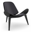 CH07 Shell Chair, Chêne laqué noir, Cuir noir