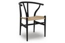 CH24 Wishbone Chair, Hêtre laqué noir, Paillage naturel