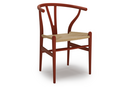 CH24 Wishbone Chair, Hêtre laqué rouge, Paillage naturel