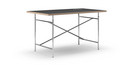 Table Eiermann, Linoleum noir (Forbo 4023) avec bords en chêne, 140 x 80 cm, Chromé, Oblique, centré (Eiermann 1), 110 x 66 cm