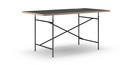 Table Eiermann, Linoleum noir (Forbo 4023) avec bords en chêne, 160 x 80 cm, Noir, Oblique, centré (Eiermann 1), 110 x 66 cm