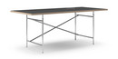 Table Eiermann, Linoleum noir (Forbo 4023) avec bords en chêne, 200 x 90 cm, Chromé, Vertical, décalé (Eiermann 2), 135 x 66 cm