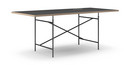 Table Eiermann, Linoleum noir (Forbo 4023) avec bords en chêne, 200 x 90 cm, Noir, Oblique, centré (Eiermann 1), 110 x 66 cm