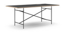 Table Eiermann, Linoleum noir (Forbo 4023) avec bords en chêne, 200 x 90 cm, Noir, Vertical, centré (Eiermann 2), 135 x 66 cm