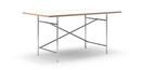 Table Eiermann, Mélaminé blanc avec bords chêne, 160 x 90 cm, Chromé, Oblique, décalé (Eiermann 1), 110 x 66 cm