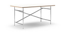 Table Eiermann, Mélaminé blanc avec bords chêne, 160 x 90 cm, Chromé, Vertical, décalé (Eiermann 2), 135 x 66 cm