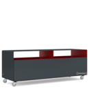 Meuble TV R 109N, Bicolore   , Gris anthracite (RAL 7016) -  Rouge rubis (RAL 3003), Roulettes industrielles