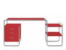 Bureau S 285  Bauhaus, Hêtre laqué à pores ouverts rouge tomate, 1 grand bloc de tiroirs / 2 étagères