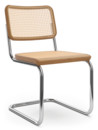 Chaise cantilever S 32 / S 32 N Bauhaus, Cannage (avec tissu de soutien sous l'assise), Hêtre teinté couleur cerisier, Patins en plastique noir avec feutre