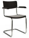 Chaise cantilever S 43 F classique avec accotoirs, Piétement chromé, Hêtre teinté, Noir (TP 29), Coussin d'assise sans rembourrage mélange gris clair, Patins en plastique noir avec feutre