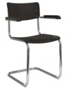 Chaise cantilever S 43 F classique avec accotoirs, Piétement chromé, Hêtre teinté, Noir (TP 29), Sans coussin d'assise, Sans patins