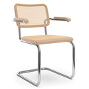 Chaise cantilever S 64 / S 64 N Bauhaus accotoirs, Cannage (avec tissu de soutien sous l'assise), Hêtre naturel, Sans patins