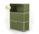 USM Haller E Highboard M avec éclairage du compartiment , Vert olive RAL 6003, Blanche chaude