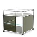 USM Haller table d'appoint et étagère verre, Vert olive RAL 6003