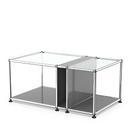 USM Haller table d'appoint plateau verre et compartiment, Gris moyen RAL 7005