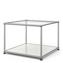 Table d'appoint 50 USM Haller, Panneau supérieur en verre, panneau inférieur en métal, Blanc pur RAL 9010