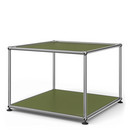 Table d'appoint 50 USM Haller, Panneau supérieur en verre laqué, panneau inférieur en métal, Vert olive RAL 6003