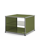 Table d'appoint avec panneaux latéraux USM Haller, 50 cm, Avec tablette intérieure en verre, Vert olive RAL 6003