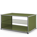 Table d'appoint avec panneaux latéraux USM Haller, 75 cm, Avec tablette intérieure en verre, Vert olive RAL 6003