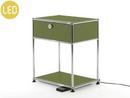 Table de chevet USM Haller E avec variateur de lumière, Vert olive RAL 6003