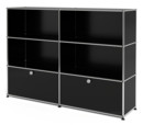 Meuble haut Highboard L USM Haller, personnalisable, Noir graphite RAL 9011, Ouvert, Ouvert, Avec 2 portes abattantes