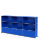 Meuble haut Highboard XL USM Haller, personnalisable, Bleu gentiane RAL 5010, Ouvert, Ouvert, Avec 3 portes abattantes