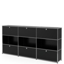 Meuble haut Highboard XL USM Haller, personnalisable, Noir graphite RAL 9011, Avec 3 portes abattantes, Ouvert, Avec 3 portes abattantes