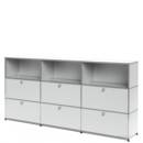 Meuble haut Highboard XL USM Haller, personnalisable, Argent mat USM, Ouvert, Avec 3 portes abattantes, Avec 3 portes abattantes