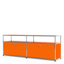 Meuble bas Lowboard L USM Haller avec rehausse, personnalisable, Orange pur RAL 2004, Avec 2 portes abattantes, Sans passe-câbles