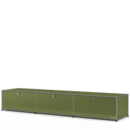 Meuble bas Lowboard XL USM Haller, Édition vert olive, personnalisable, Avec 3 portes abattantes, 50 cm