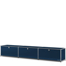 Meuble bas Lowboard XL USM Haller, personnalisable, Bleu acier RAL 5011, Avec 3 portes abattantes, 35 cm