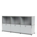 Meuble mixte Sideboard 50 USM Haller, personnalisable, Gris clair RAL 7035, Ouvert, Avec 3 portes abattantes