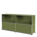 Meuble USM Haller Sideboard L, vert olive, personnalisable, Ouvert, Avec 2 portes abattantes