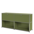 Meuble USM Haller Sideboard L, vert olive, personnalisable, Avec 2 portes abattantes, Ouvert