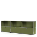 Meuble mixte Sideboard XL USM Haller, vert olive, personnalisable, Ouvert, Avec 3 portes abattantes