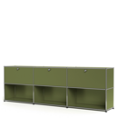 Meuble mixte Sideboard XL USM Haller, vert olive, personnalisable, Avec 3 portes abattantes, Ouvert