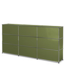 Comptoir d’accueil USM Haller version 1, Vert olive RAL 6003, 225 cm (3 éléments), 35 cm