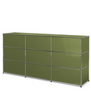 Comptoir d’accueil USM Haller version 1, Vert olive RAL 6003, 225 cm (3 éléments), 50 cm