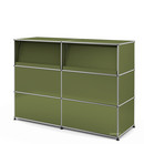 Comptoir d’accueil USM Haller version 2 (avec tablettes inclinées), Vert olive RAL 6003, 150 cm (2 éléments), 50 cm