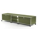 Meuble TV bas Lowboard XL USM Haller à roulettes, Vert olive RAL 6003