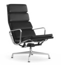 Soft Pad Chair EA 222, Piétement poli, Cuir Standard nero, Plano nero
