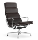 Soft Pad Chair EA 222, Piétement chromé, Cuir Standard chocolat, Plano marron