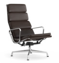 Soft Pad Chair EA 222, Piétement chromé, Cuir Standard châtaigne, Plano marron