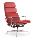 Soft Pad Chair EA 222, Piétement chromé, Cuir Standard rouge, Plano poppy red
