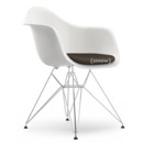 Eames Plastic Armchair RE DAR, Blanc, Avec coussin d'assise, Gris chaud / marron marais, Version standard - 43 cm, Chromé