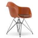 Eames Plastic Armchair RE DAR, Orange rouille, Avec coussin d'assise, Cognac / ivoire, Version standard - 43 cm, Revêtement basic dark