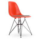 Eames Plastic Side Chair RE DSR, Rouge (rouge coquelicot), Avec coussin d'assise, Gris chaud / marron marais, Version standard - 43 cm, Revêtement basic dark