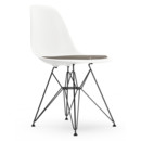 Eames Plastic Side Chair RE DSR, Blanc, Avec coussin d'assise, Gris chaud / marron marais, Version standard - 43 cm, Revêtement basic dark