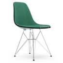 Eames Plastic Side Chair RE DSR, Gris bleuté, Rembourrage intégral, Menthe / forêt, Version standard - 43 cm, Chromé